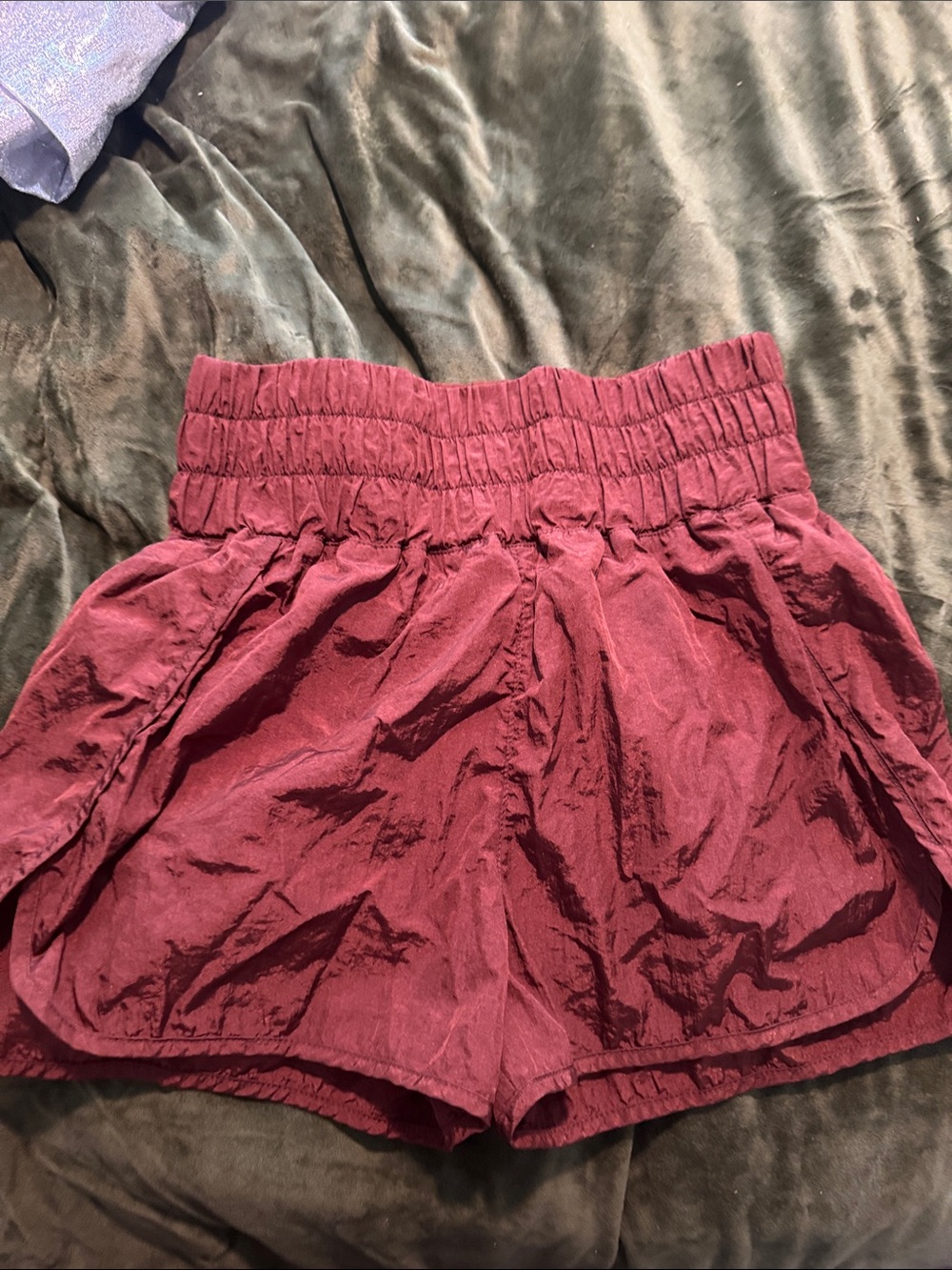High-Waist Smocked Wine Red Women’s Shorts